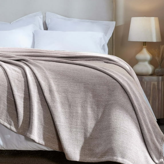 Superior Maya Chenille Herringbone Cotton Blanket, Twin, Brown