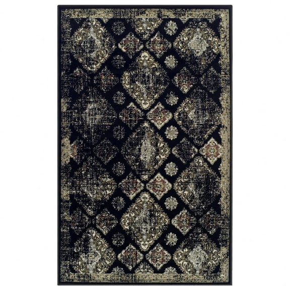Superior Mayfair Distressed Damask Indoor Area Rug, 3' x 5', Black