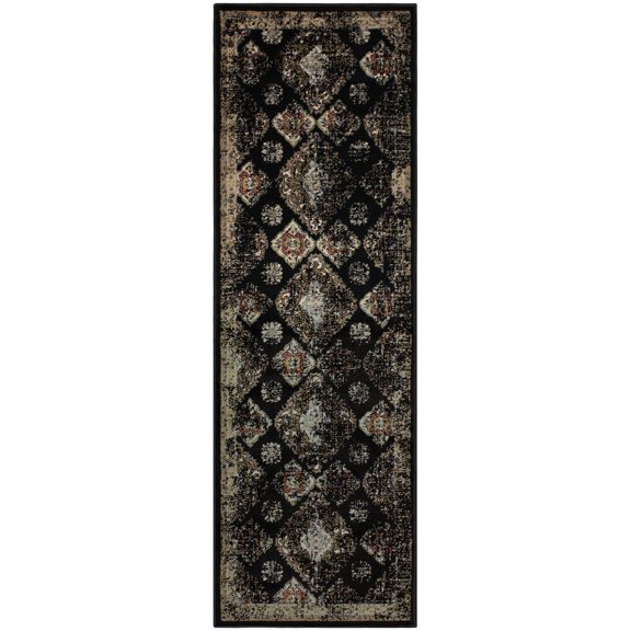 Superior Mayfair Distressed Damask Indoor Runner Rug, 2' 7" x 8', Black