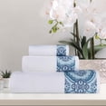 thumbnail image 1 of Superior Medallion Cotton 3 Piece Towel Set, White/ Aqua, 1 of 8