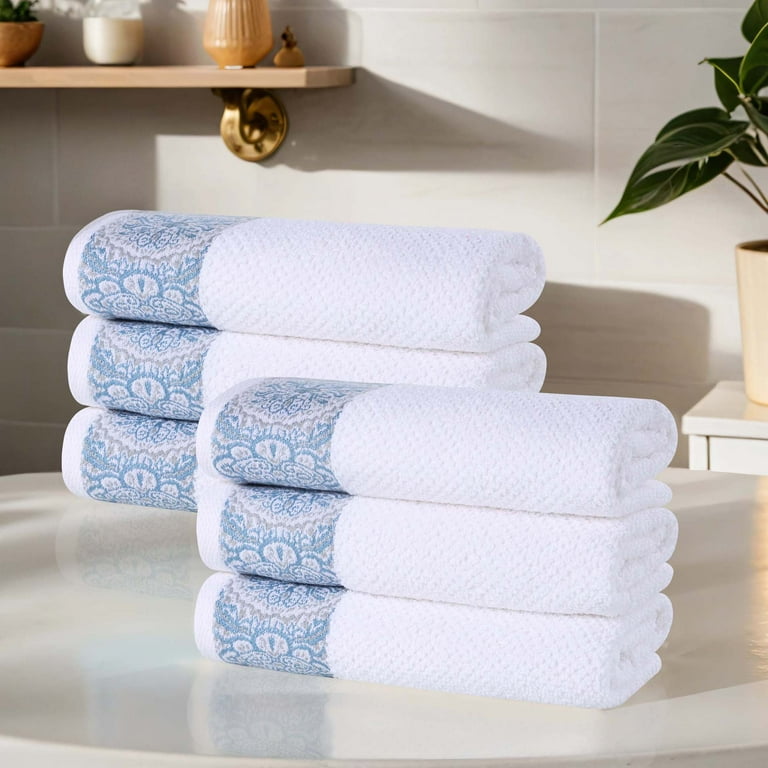 Superior Medallion Cotton Hand Towels Set of 6 White Navy Blue Walmart