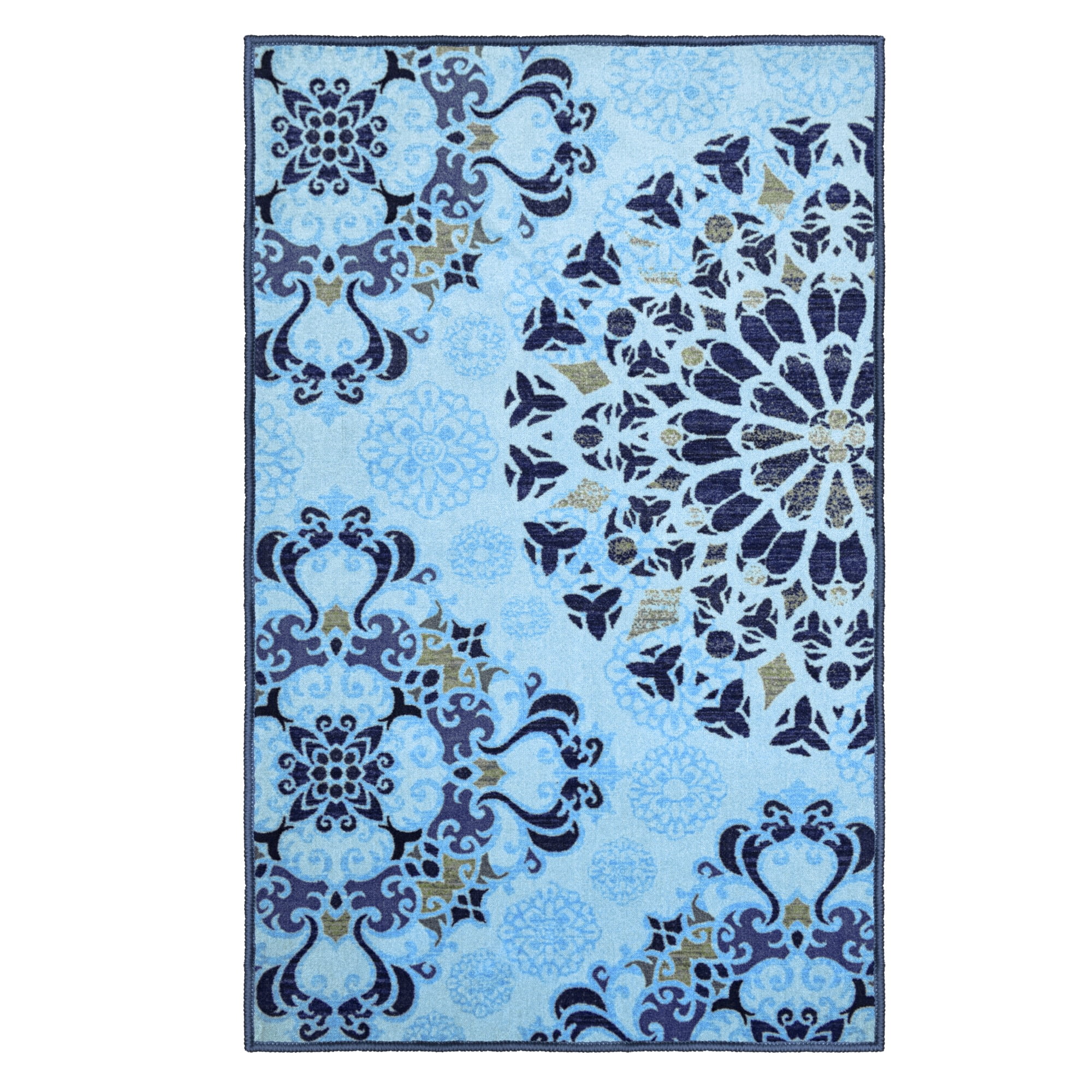 Boho Chic Light Blue Medallion 8' x 10' Easy-Care Area Rug
