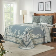 Superior Medallion Woven Jacquard Oversized Bedspread Set of 3-Pieces, Cerulean Blue, King