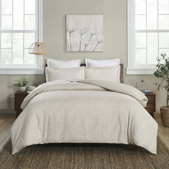 Superior Melange Flannel Cotton Duvet Set, Twin, Beige