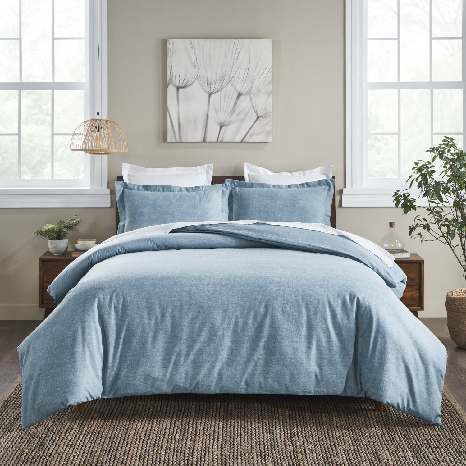 Twin Blue Flannel Cotton Duvet Cover Set with Pillow Sham