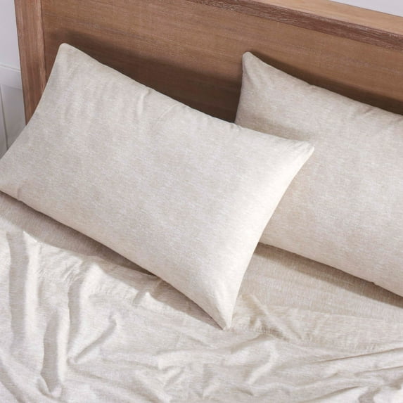 Superior Melange Flannel Cotton Pillowcases, Set of 2, King, Beige