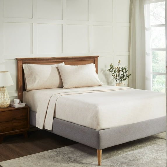 Superior Melange Flannel Cotton Sheet Set, California King, Beige