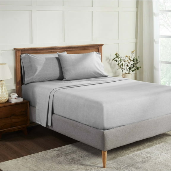 Superior Melange Flannel Cotton Sheet Set, Full, Grey