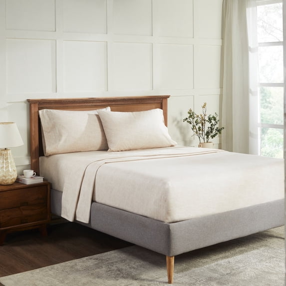 Superior Melange Flannel Cotton Sheet Set, Twin XL, Beige