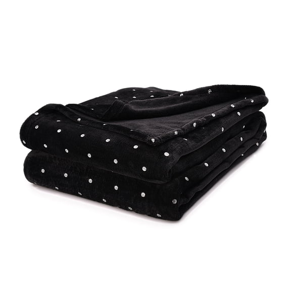 Superior Metallic Polka Dot Print Fleece Throw Blanket Black / King