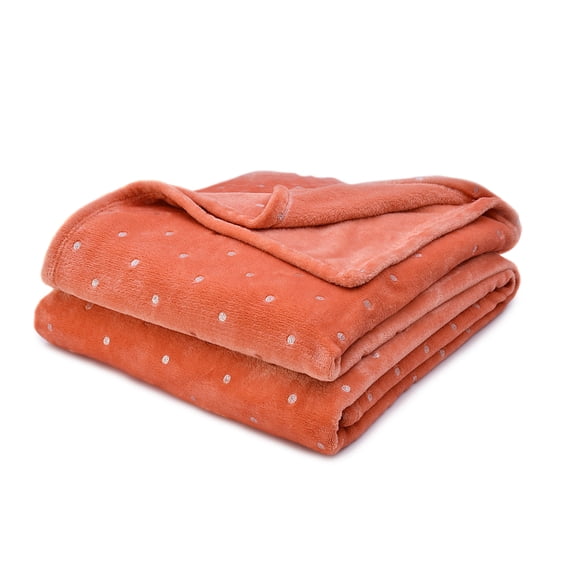Superior Metallic Polka Dot Print Fleece Throw Blanket Creamsicle / Throw