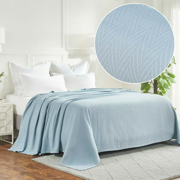 Superior Metro Chevron Zig-Zag All-Season Cotton Blanket, Full/Queen, Light Blue