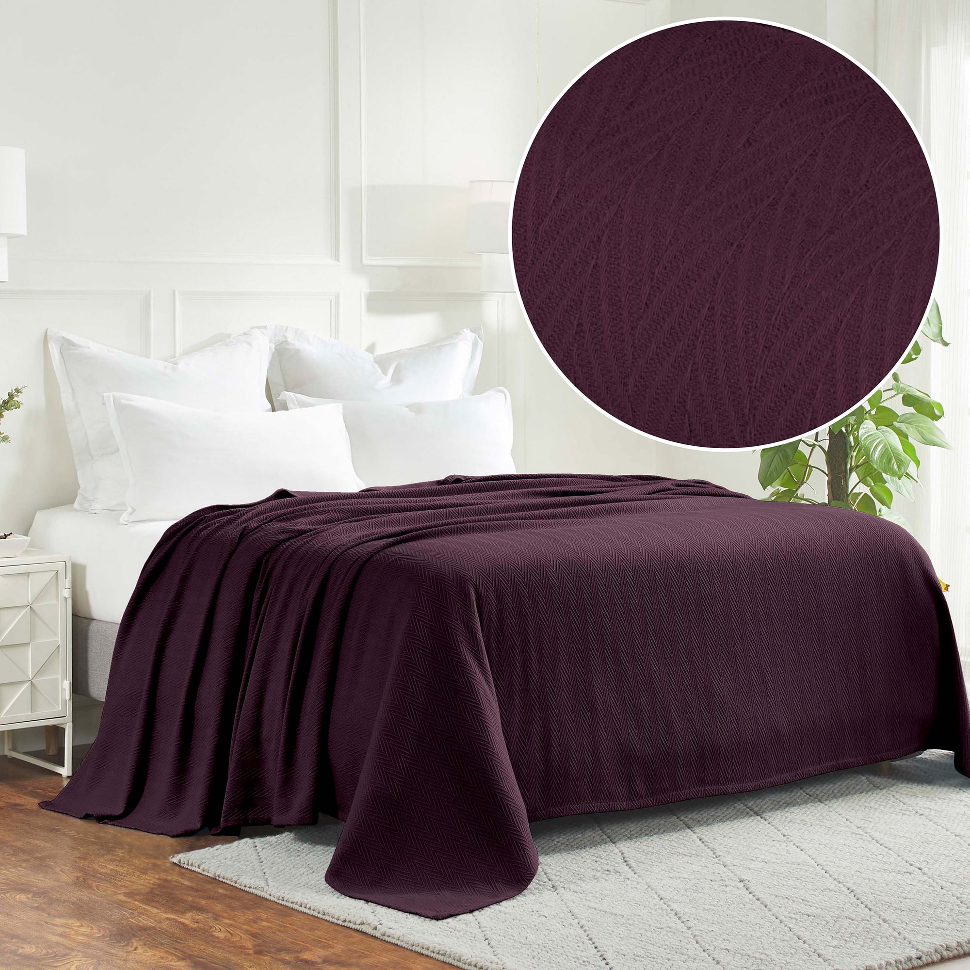 Superior Metro Chevron Zig-Zag All-Season Cotton Blanket, Full/Queen, Plum