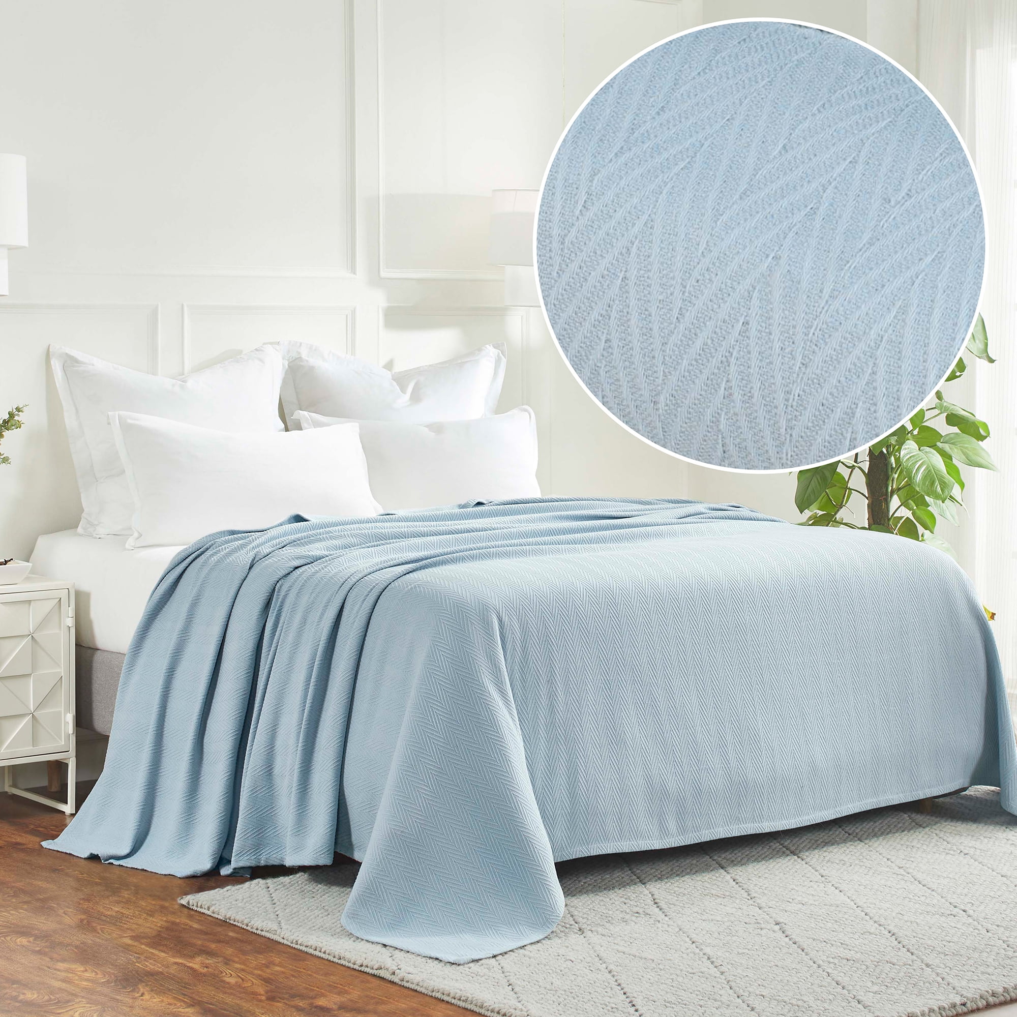 Superior Metro Chevron Zig-Zag All-Season Cotton Blanket, King, Light Blue