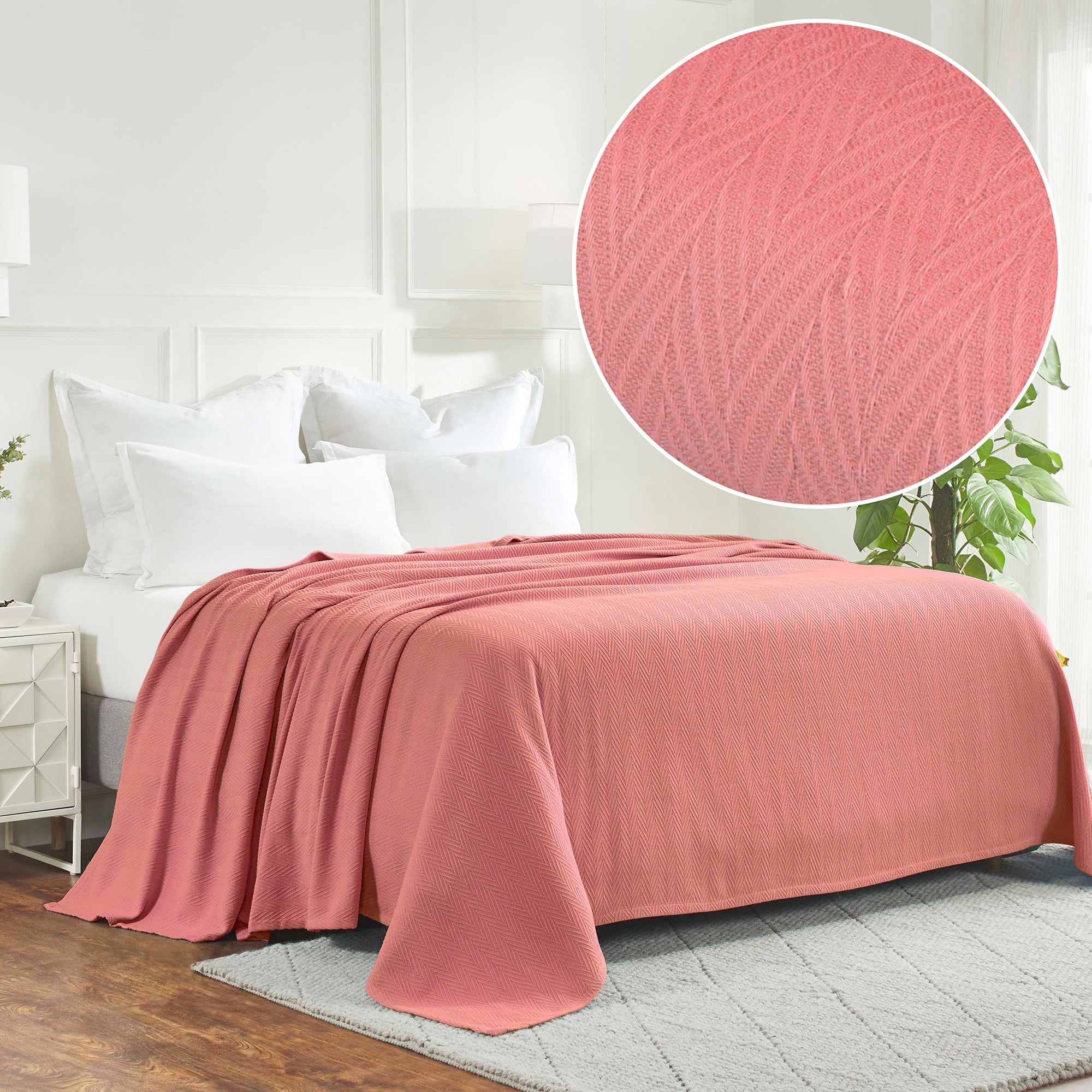 Coral Twin Cotton Chevron Zig-Zag Blanket