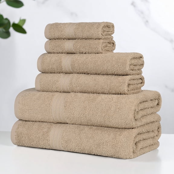 Superior Miami 100% Cotton Lightweight 6-Piece Towel Set, Beige