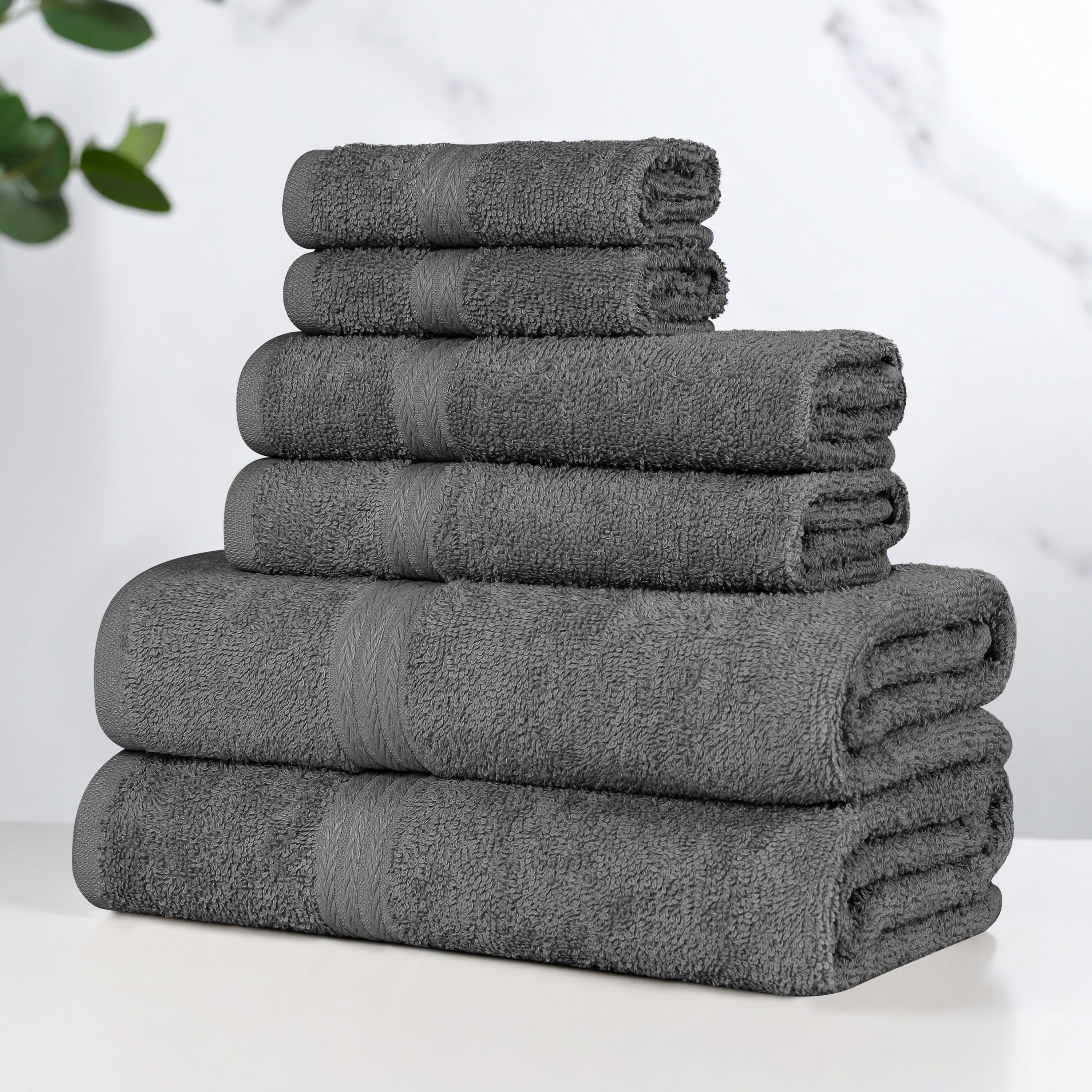 Superior Miami 100% Cotton Lightweight 6-Piece Towel Set, Charcoal