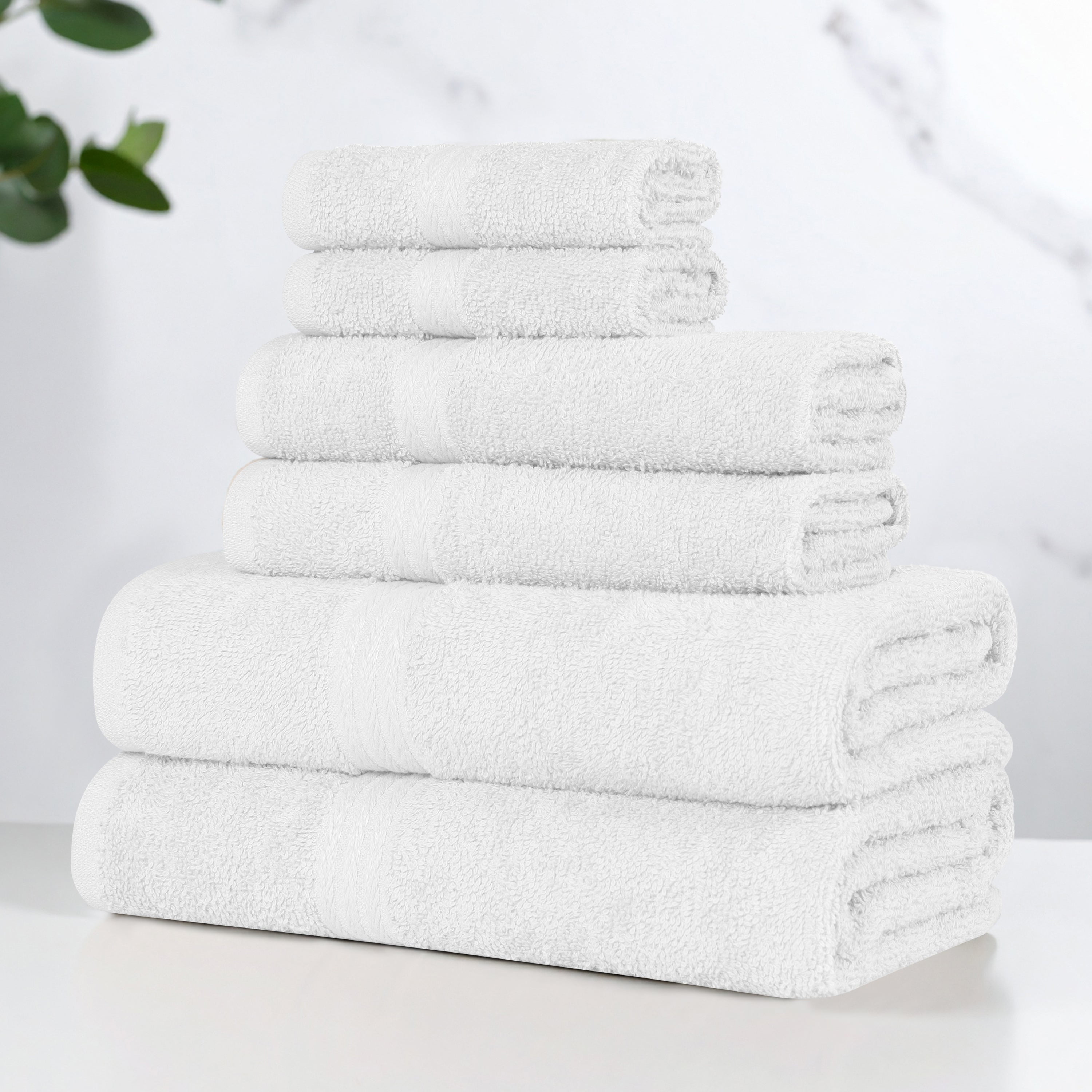 Superior Miami 100% Cotton Lightweight 6-Piece Towel Set, White