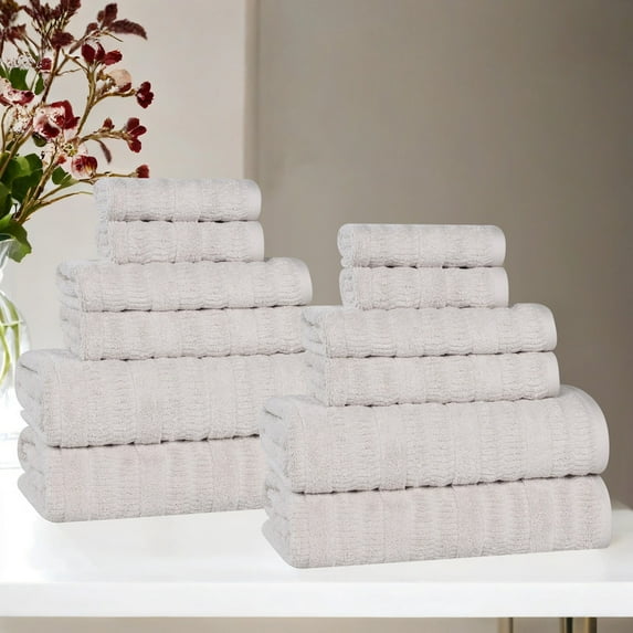 Superior Mika Smart Twist Cotton Medium Weight 12 Piece Towel Set, Silver