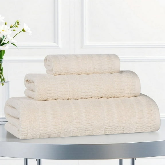Superior Mika Smart Twist Cotton Medium Weight 3 Piece Towel Set, Ivory