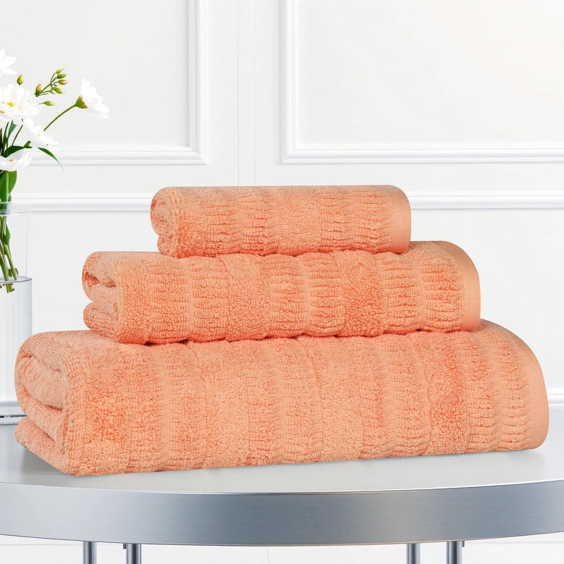 Superior Mika Smart Twist Cotton Medium Weight 3 Piece Towel Set, Quick Dry Towels, Peach
