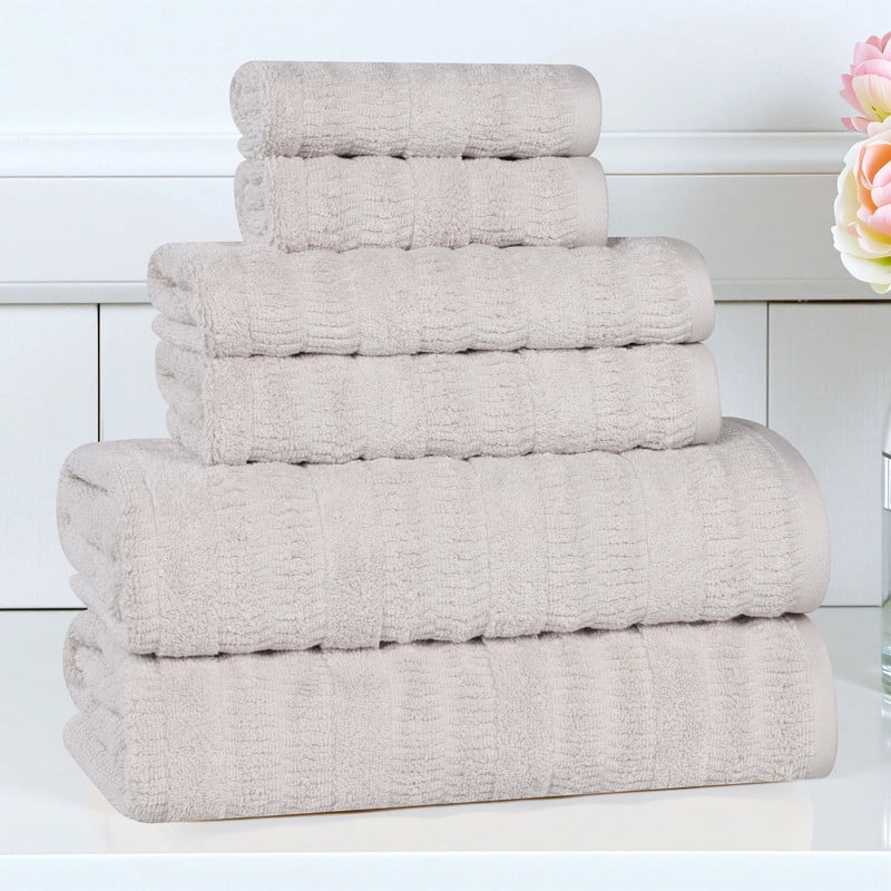 Superior Mika Smart Twist Cotton Medium Weight 6 Piece Towel Set, Quick Dry Towels, Silver