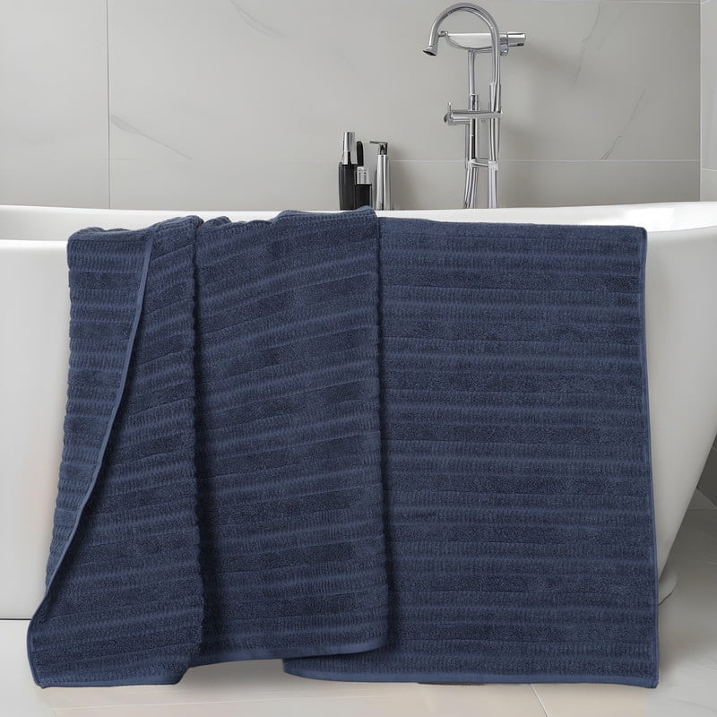 Superior Mika Smart Twist Cotton Medium Weight Bath Sheets, Set of 2, Quick Dry Towels, Navy Blue