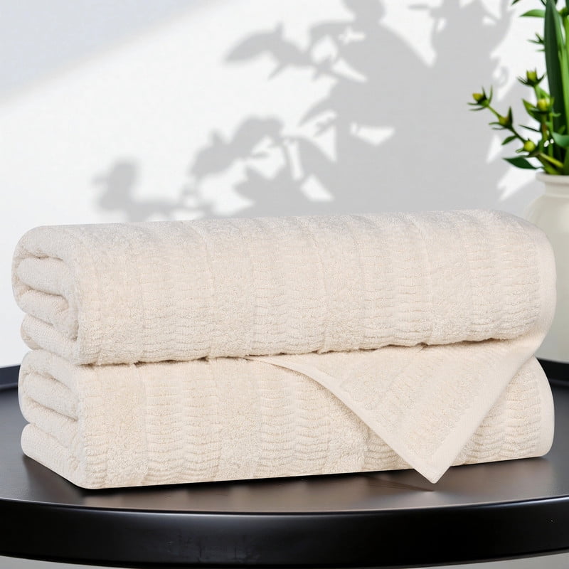 Superior Mika Smart Twist Cotton Medium Weight Bath Towels, Set of 2, Quick Dry Towels, Ivory