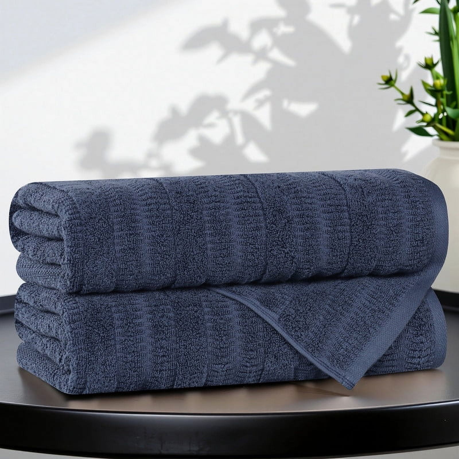 Superior Mika Smart Twist Cotton Medium Weight Bath Towels, Set of 2, Quick Dry Towels, Navy Blue