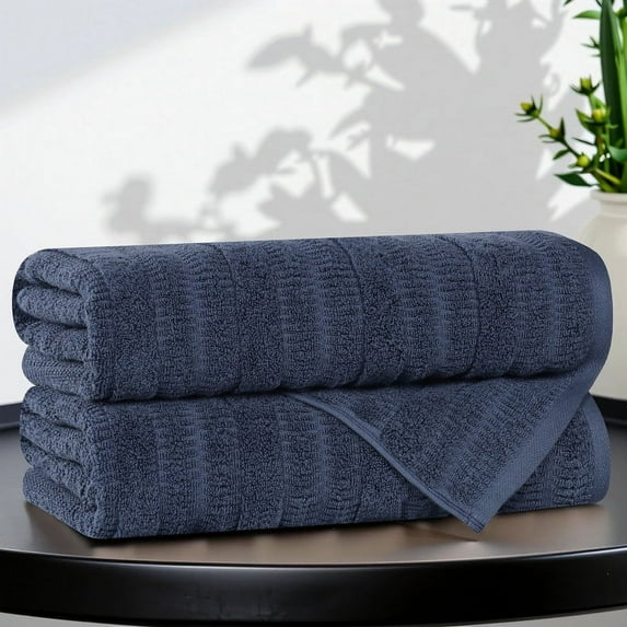 Superior Mika Smart Twist Cotton Medium Weight Bath Towels, Set of 2, Navy Blue