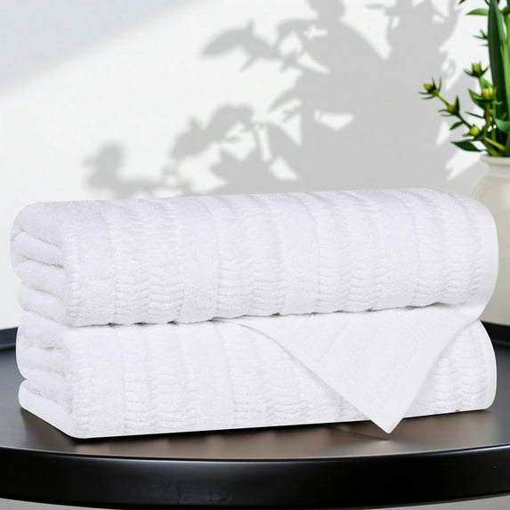 Superior Mika Smart Twist Cotton Medium Weight Bath Towels, Set of 2, White
