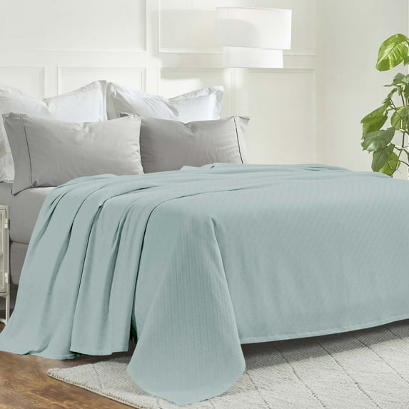 Superior Milan Cotton Textured Striped Woven Blanket, California King, Aqua