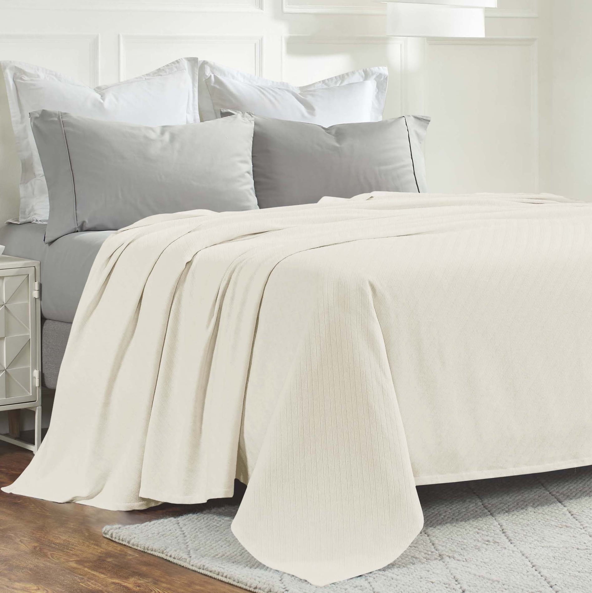 Superior Milan Cotton Textured Striped Woven Blanket, California King, Ivory