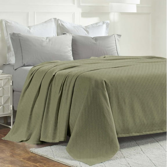 Superior Milan Cotton Textured Striped Woven Blanket, California King, Sage