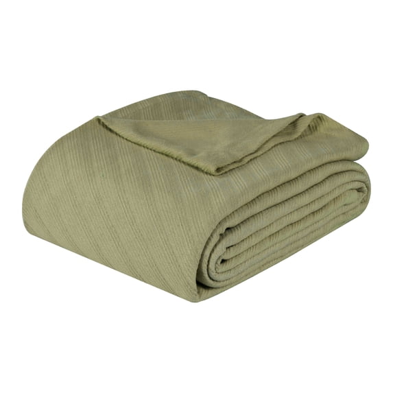 Superior Milan Cotton Textured Striped Woven Blanket, California King, Sage