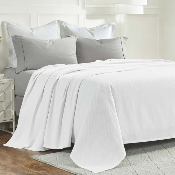 Superior Milan Cotton Textured Striped Woven Blanket, California King, White