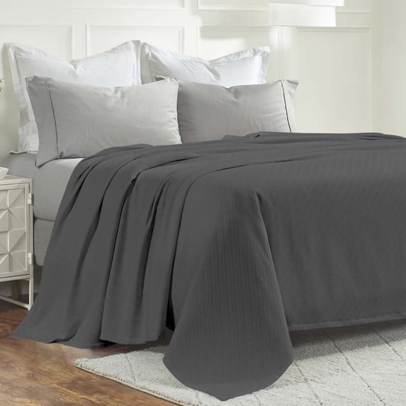Superior Milan Cotton Textured Striped Woven Blanket, Full Queen, Charcoal