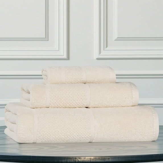 Superior Mile Smart Twist Cotton Medium Weight 3 Piece Towel Set, Ivory