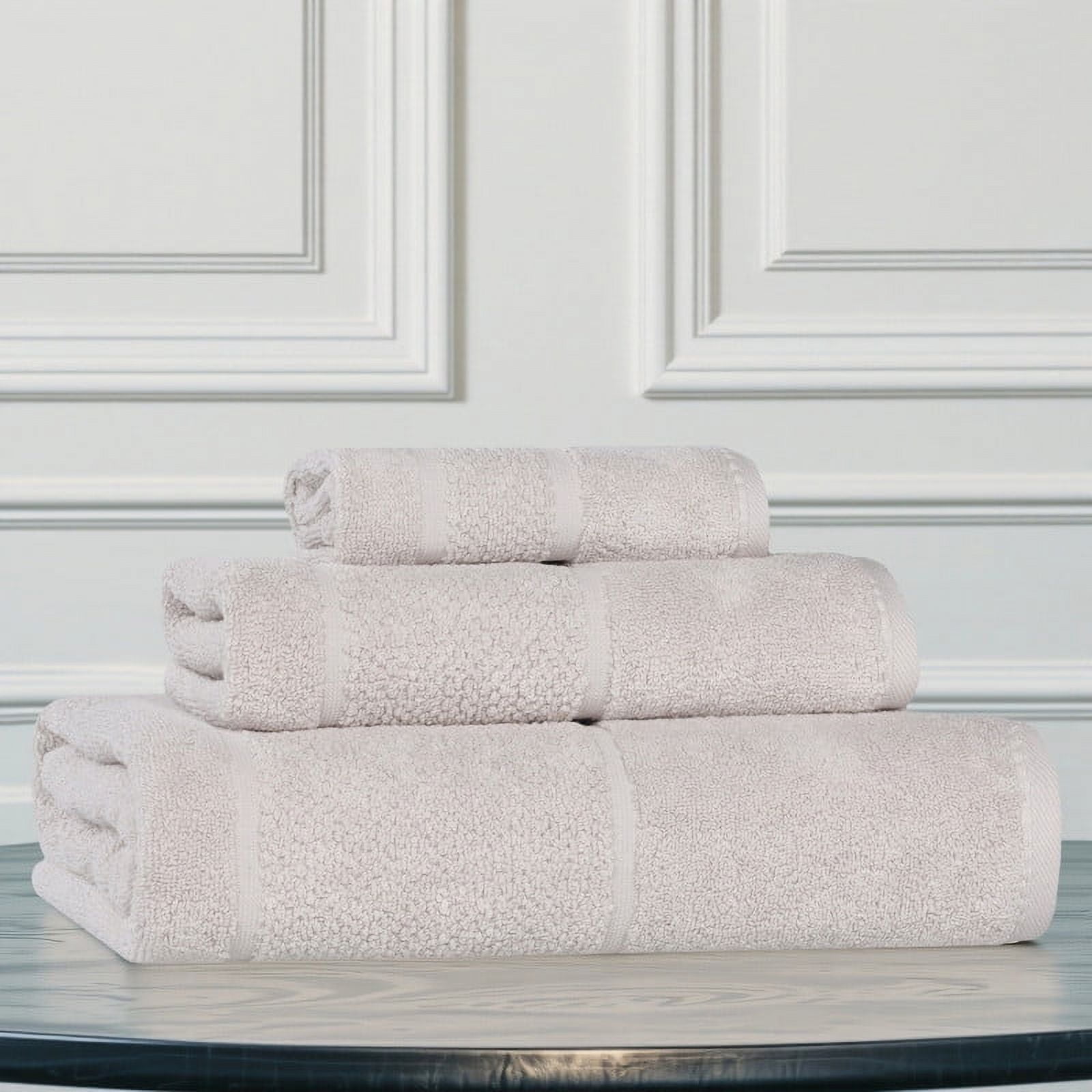 Superior Mile Smart Twist Cotton Medium Weight 3 Piece Towel Set, Ultra Absorbant Towels, Silver