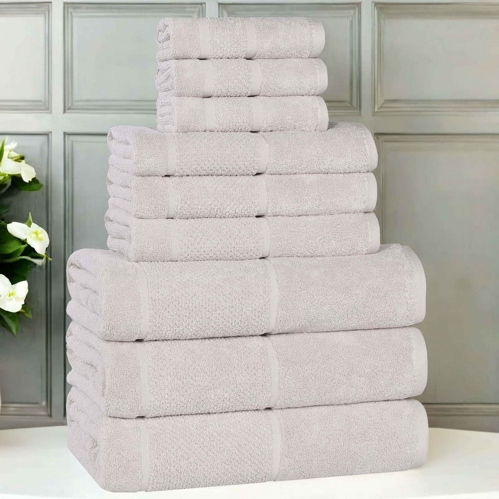 Superior Mile Smart Twist Cotton Medium Weight 9 Piece Towel Set, Ultra Absorbant Towels, Silver
