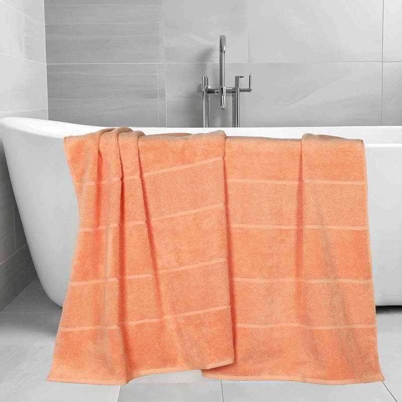 Superior Mile Smart Twist Cotton Medium Weight Bath Sheets, Set of 2, Ultra Absorbant Towels, Peach