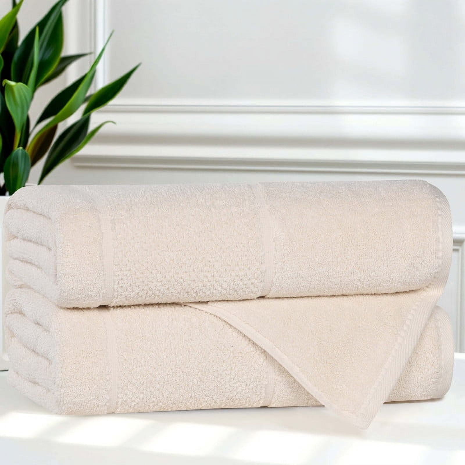 Superior Mile Smart Twist Cotton Medium Weight Bath Towels, Set of 2, Ultra Absorbant Towels, Ivory
