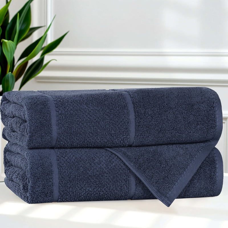 Superior Mile Smart Twist Cotton Medium Weight Bath Towels, Set of 2, Ultra Absorbant Towels, Navy Blue