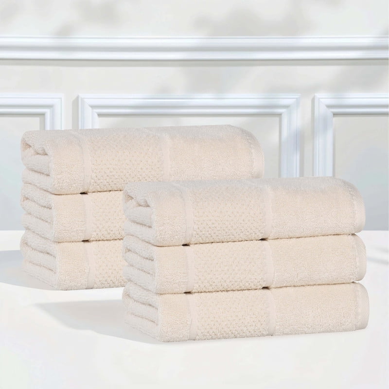 Superior Mile Smart Twist Cotton Medium Weight Hand Towels, Set of 6, Ultra Absorbant Towels, Ivory