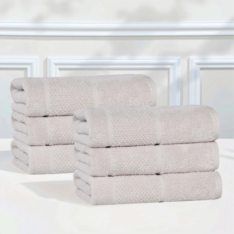 Superior Mile Smart Twist Cotton Medium Weight Hand Towels, Set of 6, Ultra Absorbant Towels, Silver