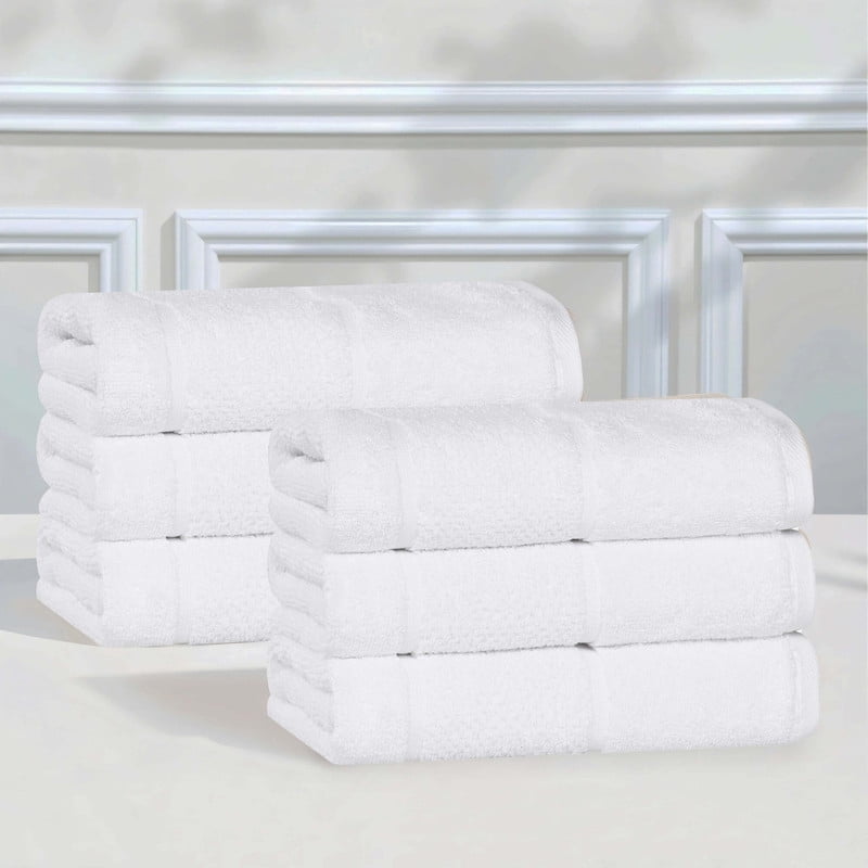 Superior Mile Smart Twist Cotton Medium Weight Hand Towels, Set of 6, Ultra Absorbant Towels, White