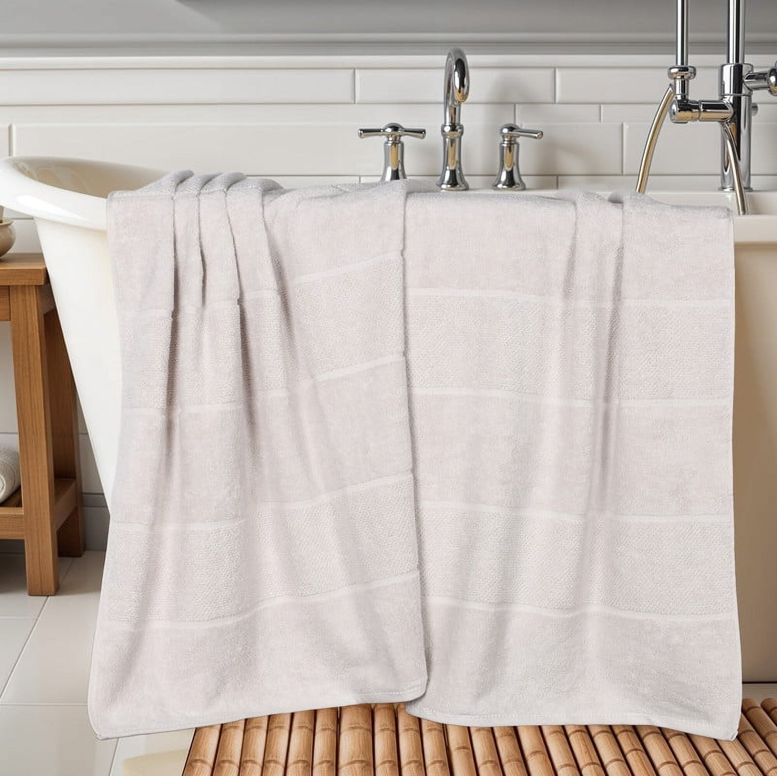 Superior Milo 2 Piece Smart Twist Cotton Bath Sheets, Medium Weight Ribbed Design Towels, Silver