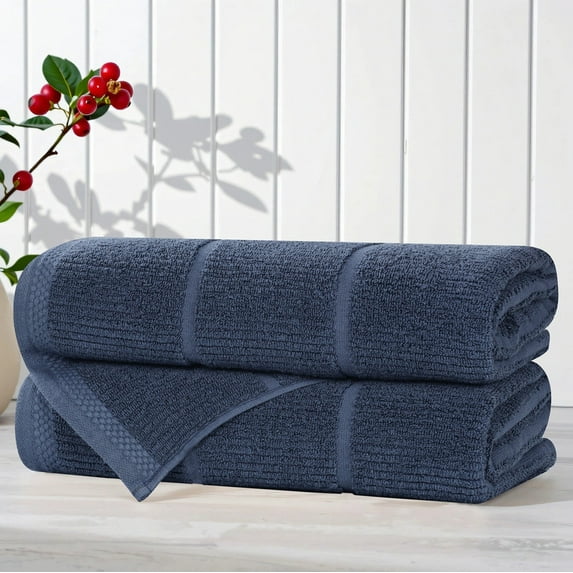 Superior Milo Smart Twist Cotton Medium Weight Bath Towels, Set of 2, Navy Blue