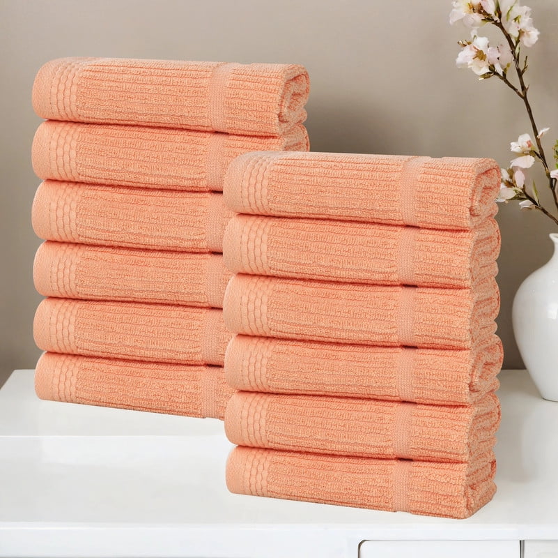 Superior Milo Smart Twist Cotton Medium Weight Face Towels Washcloths, Set of 12, Peach