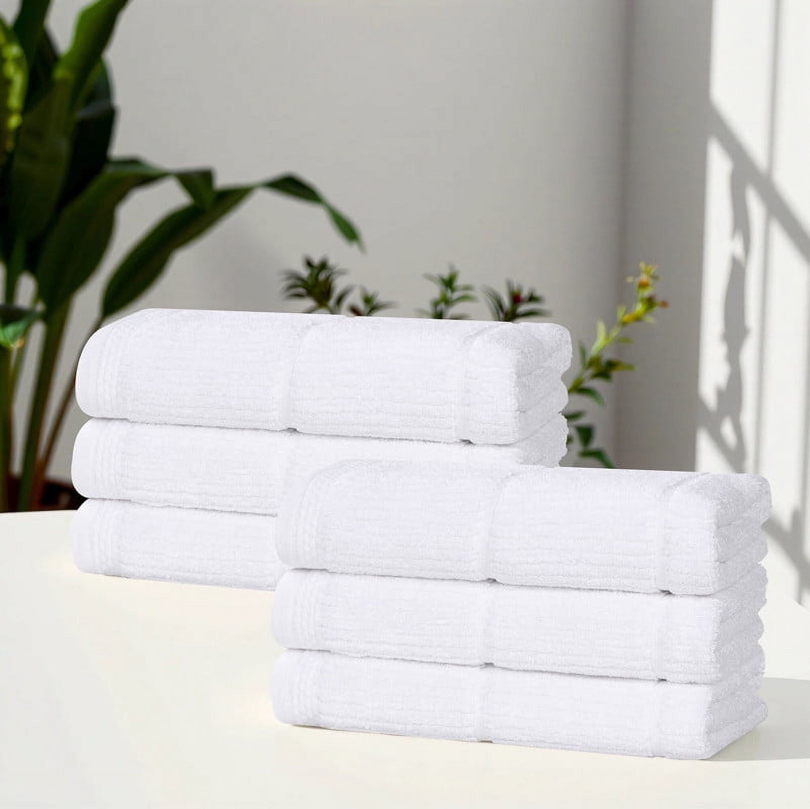 Superior Milo 6 Piece Smart Twist Cotton Hand Towels, Medium Weight Ribbed Design Towels, White